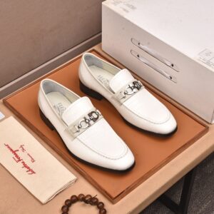 Ferragamo Men's Crocodile Gancini Loafer White – 1:1 Replica Quality – FER-SH37