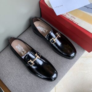 Ferragamo Gancini Heritage Loafers – Black Dual Texture – 1:1 Replica Quality – FER-SH67