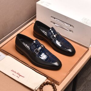 Ferragamo Men's Loafers With Black Crocodile Gancini Leather Pattern – 1:1 Replica Quality – FER-SH38