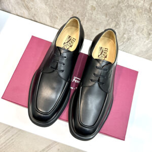 Ferragamo Classic Derby Shoes – Black Dual Texture – 1:1 Replica Quality – FER-SH69
