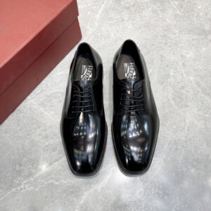 Ferragamo Polished Oxford Shoes – Black Dual Texture – 1:1 Replica Quality – FER-SH68