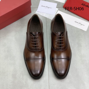 Ferragamo Brown Leather Oxford Round Toe Office Shoes – 1:1 Replica Quality – FER-SH06