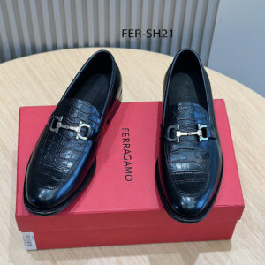 Ferragamo Men's Crocodile Gancini Loafer Black  – 1:1 Replica Quality – FER-SH21
