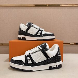 Louis Vuitton Trainer 54 Swarovsk Crystals Black – White & Blue Monogram Denim – 1:1 Replica Quality – LV-SOR20