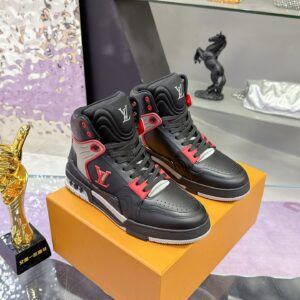 Louis Vuitton LV Ankle Trainers ‘Black Red Grey' – White & Blue Monogram Denim – 1:1 Replica Quality – LV-SOR23