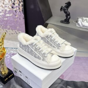 Dior - Stone Grey Cotton Embroidered with Dior Oblique Motif and Ecru Lambskin Shearling – 1:1 Replica Quality – DR-SOR05